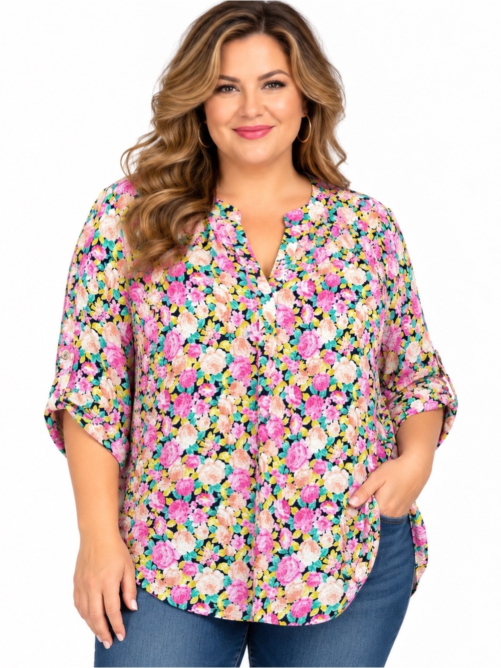 Dear Scarlett Lizzy Floral Blouse 2X Pink Multicolor NWT